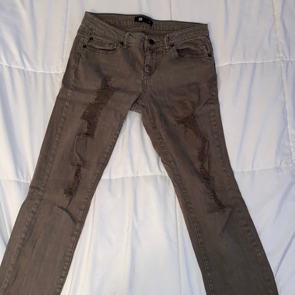 Forever 21 Distressed Olive High Rise Skinny